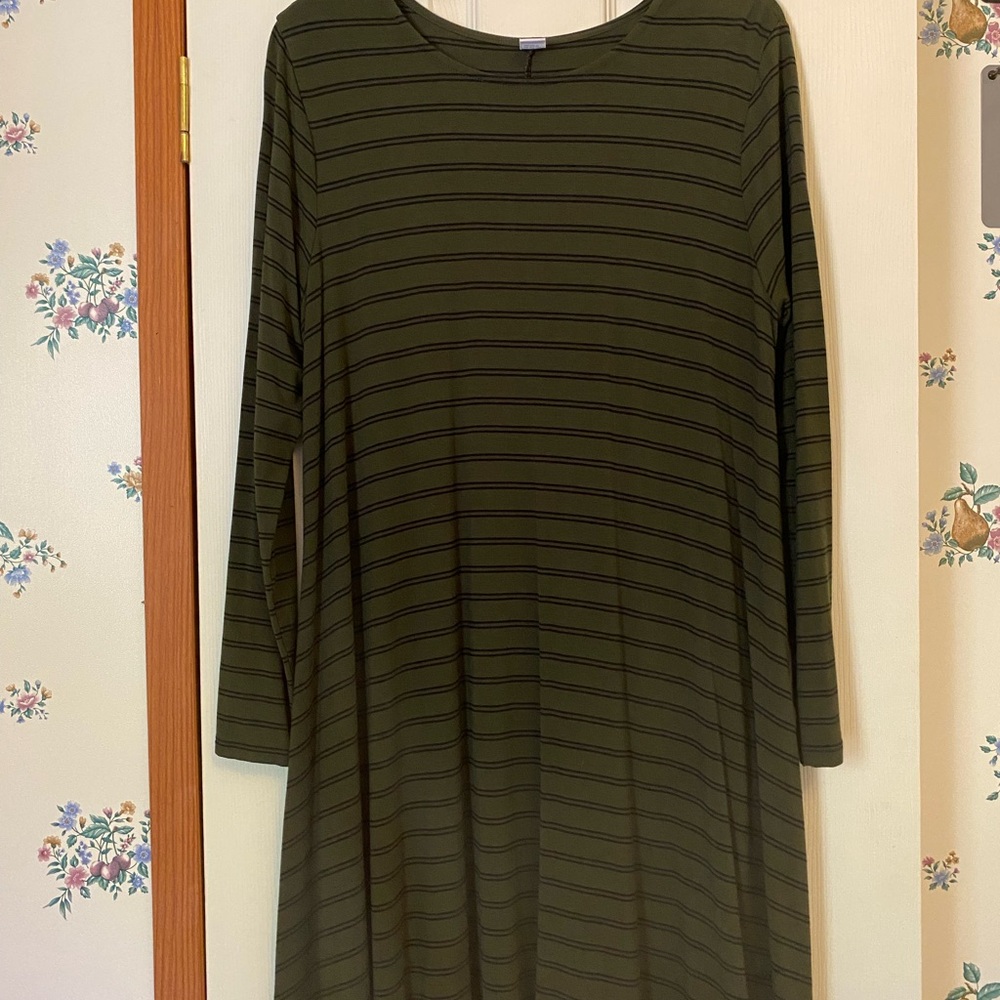 Old Navy Long Sleeve Olive Dress with Black Stripes